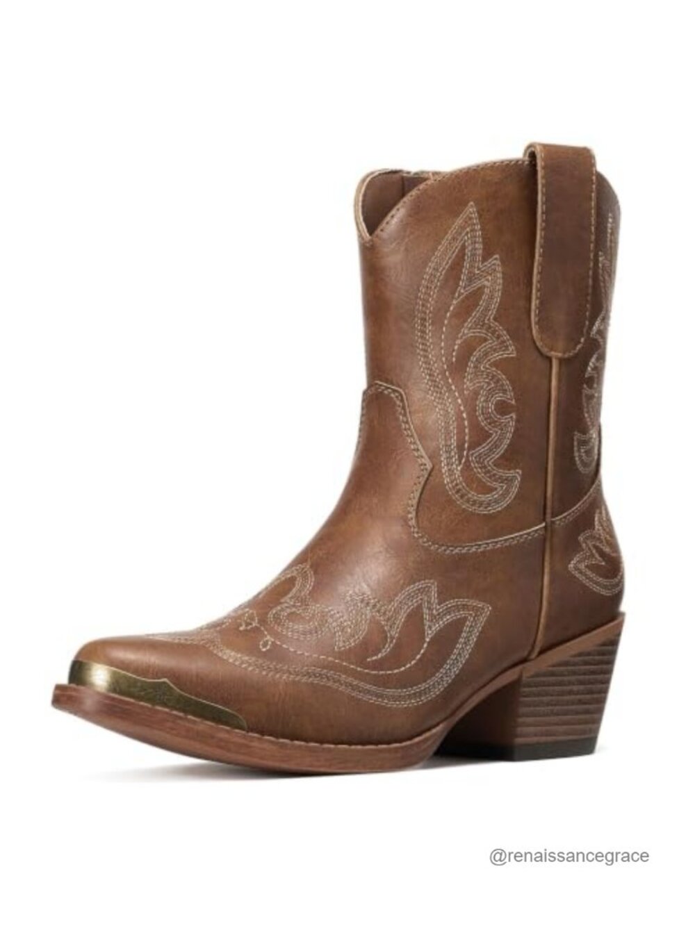 Western Ankle Cowboy Boots Snip Toe Chunky Heel Side Zip Booties